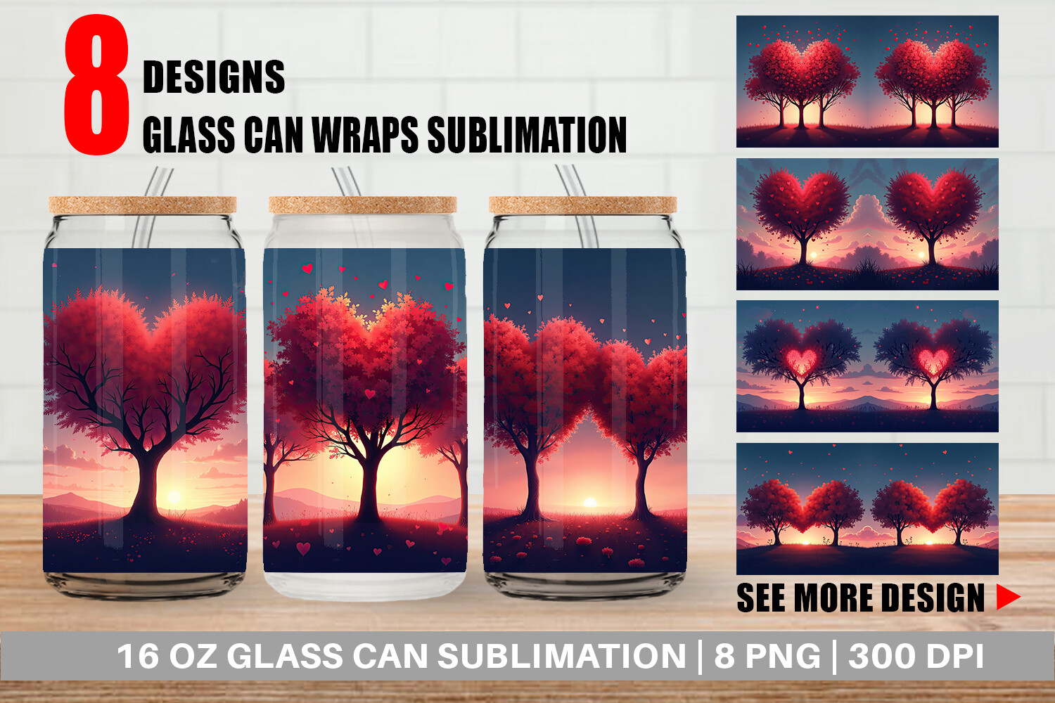 Glass Can Heart Trees Graphic by Artnoy · Creative Fabrica