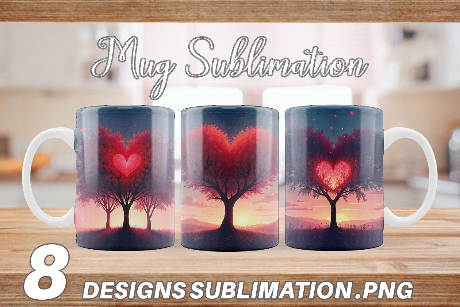 Mug Wrap Heart Trees Graphic by Artnoy · Creative Fabrica
