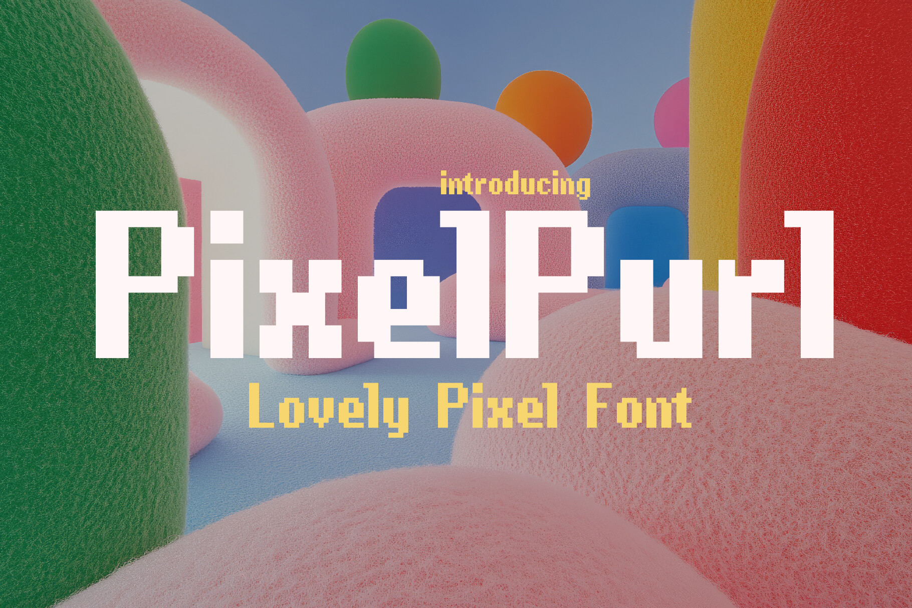 Pixel Purl preview, bold pixel font with rounded craft-friendly letterforms