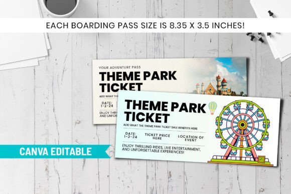 Theme Park Trip Ticket Canva Template