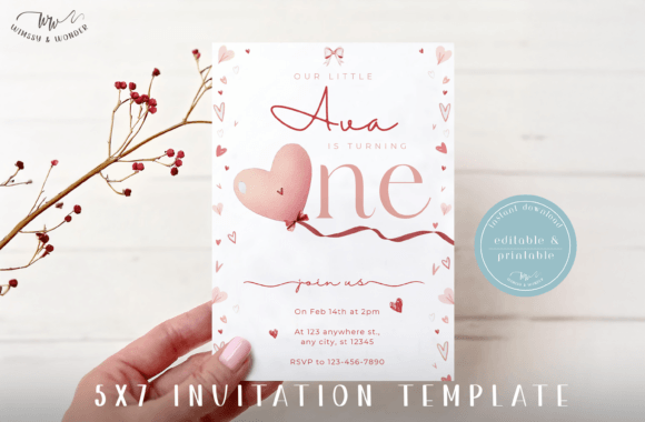 Valentine First Birthday Invite Template