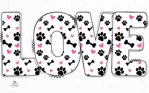 Love Valentine's Dog Paw Font PNG with transparent background - Preview 1