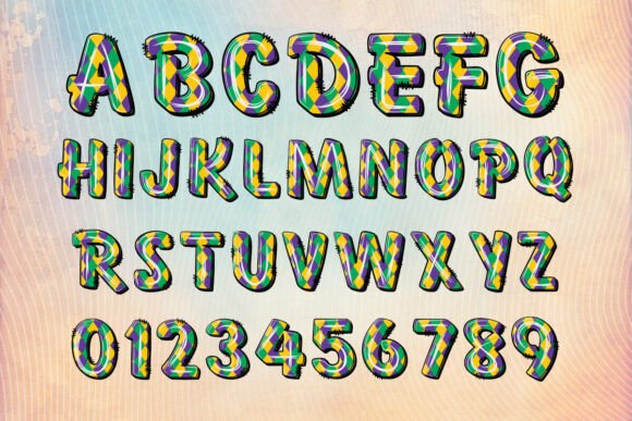 Mardi Gras Alphabet Font PNG with transparent background - Preview 1