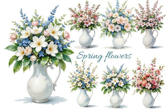 Watercolor Spring Flowers in a Vase Graphic Illustrations By StepanovaArt