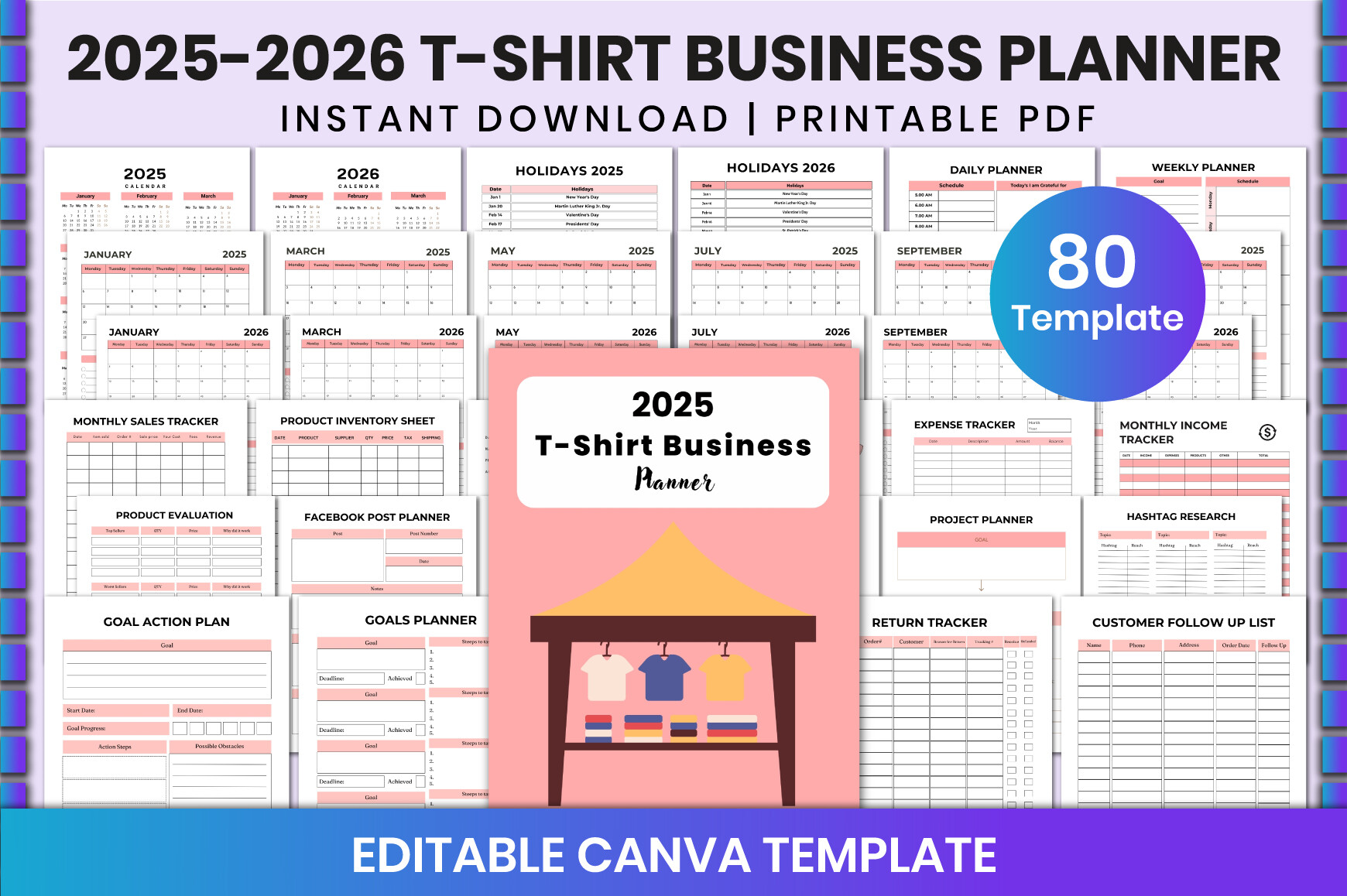 2025-2026 T-Shirt Business Planner Canva