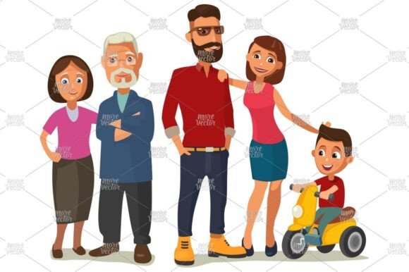 Happy Family Parents Grandparents Child Grafika Ilustracje do Druku Przez morevector