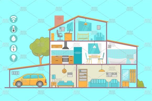 Interiors Room with Furniture. Graphic Illustrations By morevector