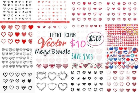 Preview of Mega Heart Icons SVG Bundle Valentine sublimation design