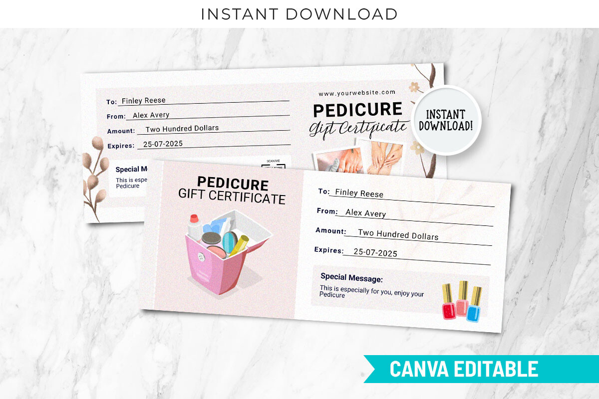 Pedicure Gift Certificate Templates