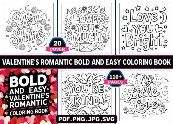 1 Romantic Bold And Easy Coloring Book Designs & Graphics