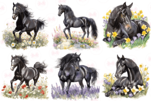 Spring Black Horse Clipart Graphic by Markicha Art · Creative Fabrica