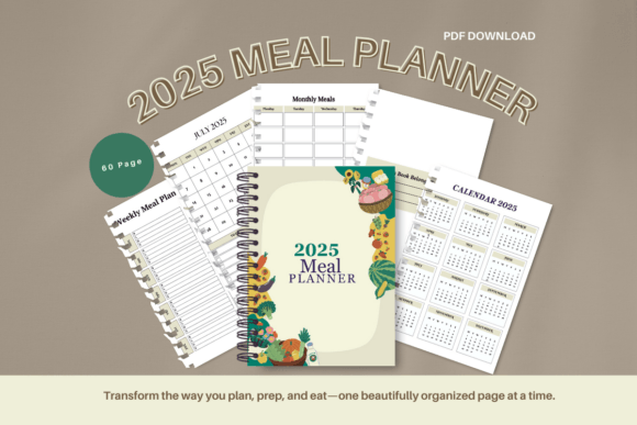 2025 Meal Planner 60-Page PDF Digital Graphic Print Templates By ModernAstic