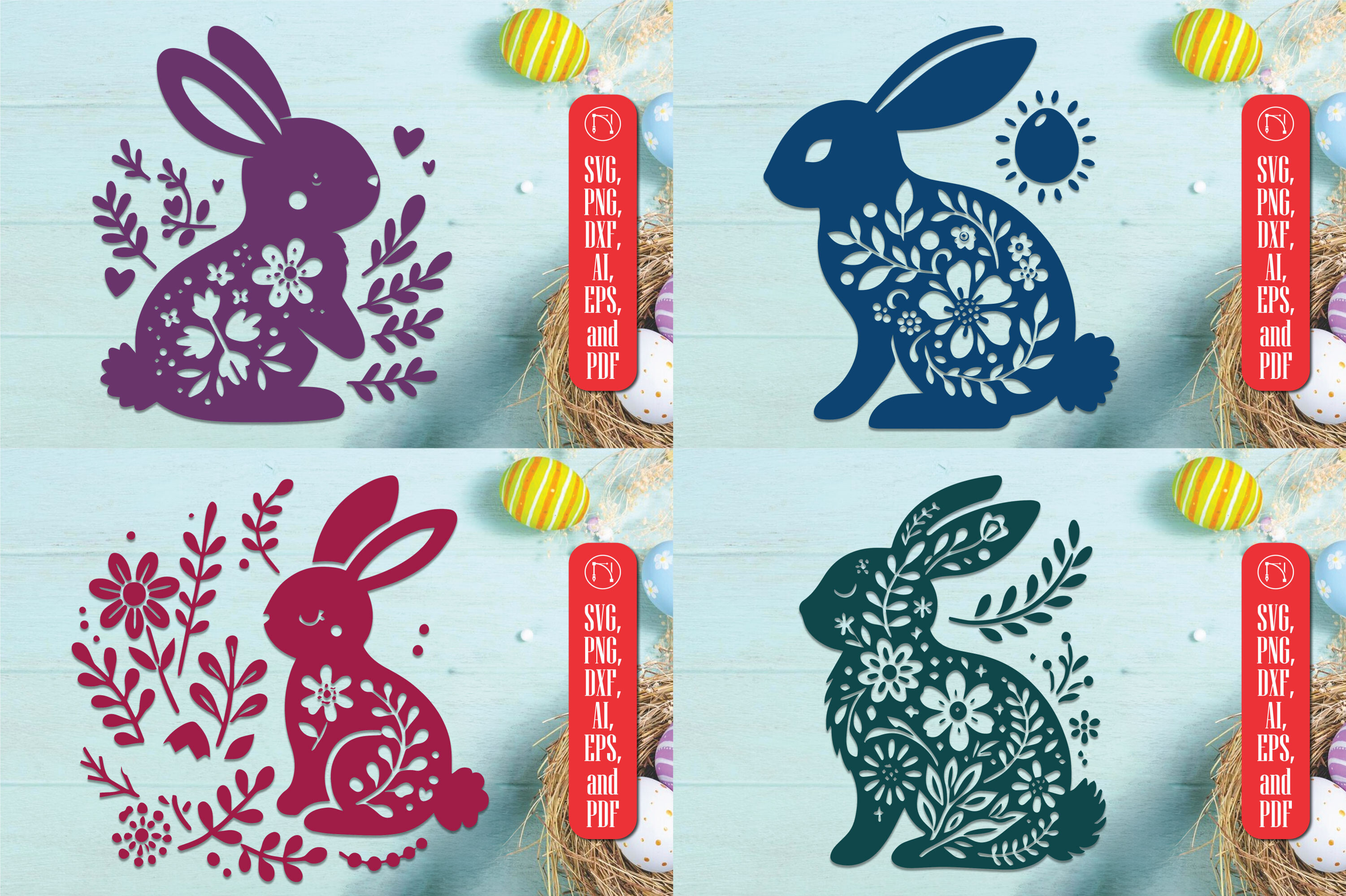 Cricut Floral Easter Bunny SVG Bundle Graphic by NGISED · Creative Fabrica