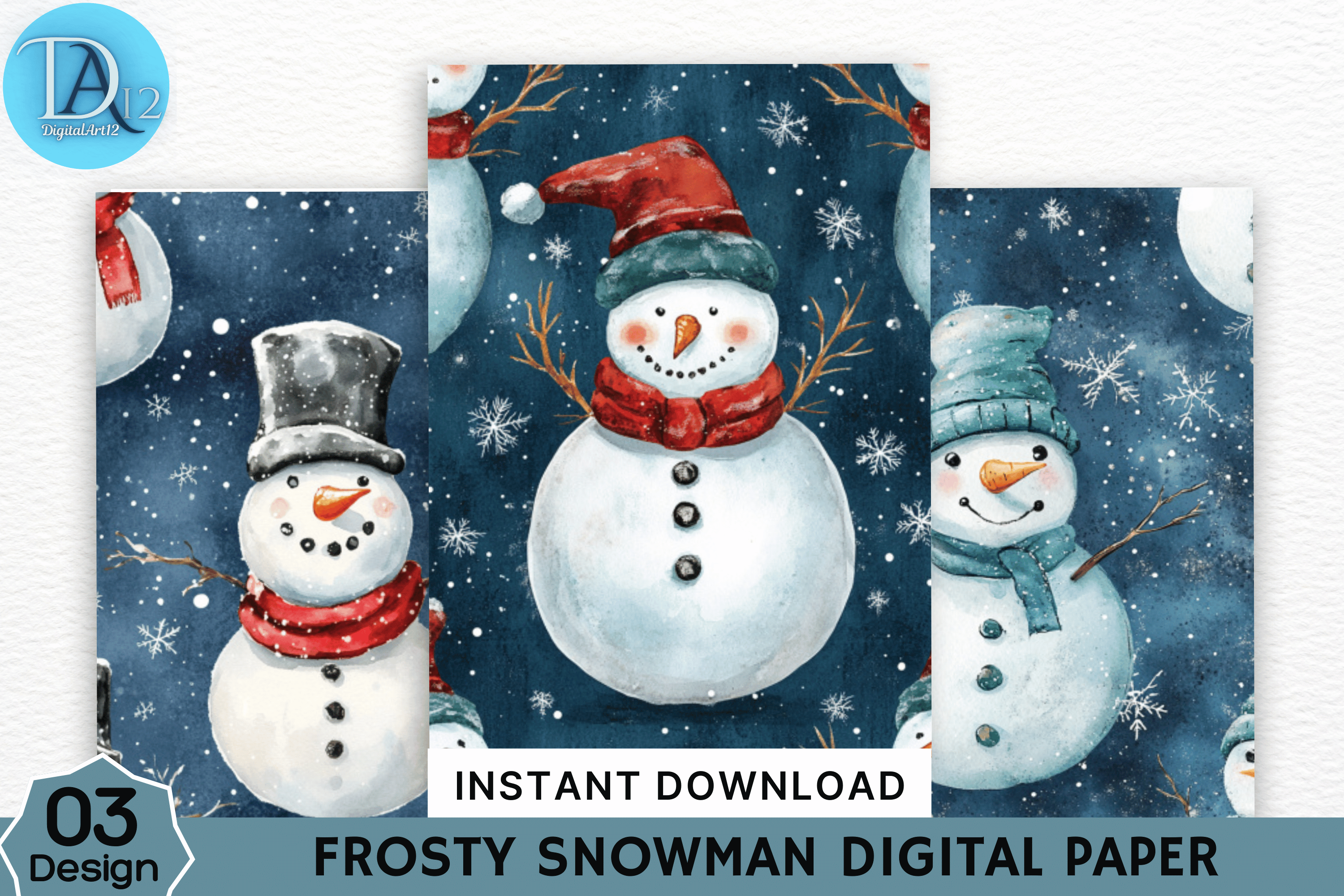 Frosty Snowman Digital Paper Graphic by Digital_Art12 · Creative Fabrica