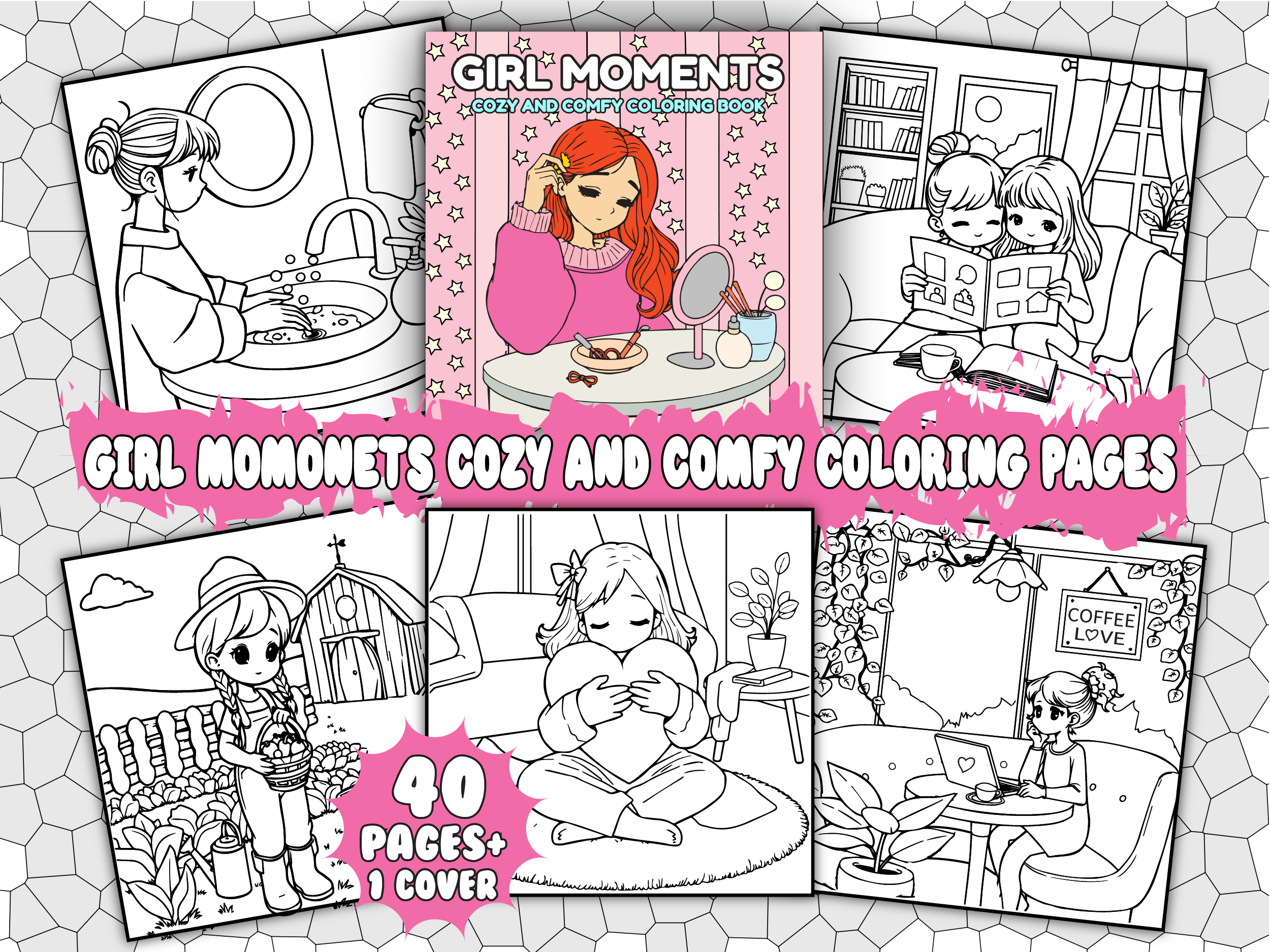 GIRL MOMONETS COZY COLORING PAGES