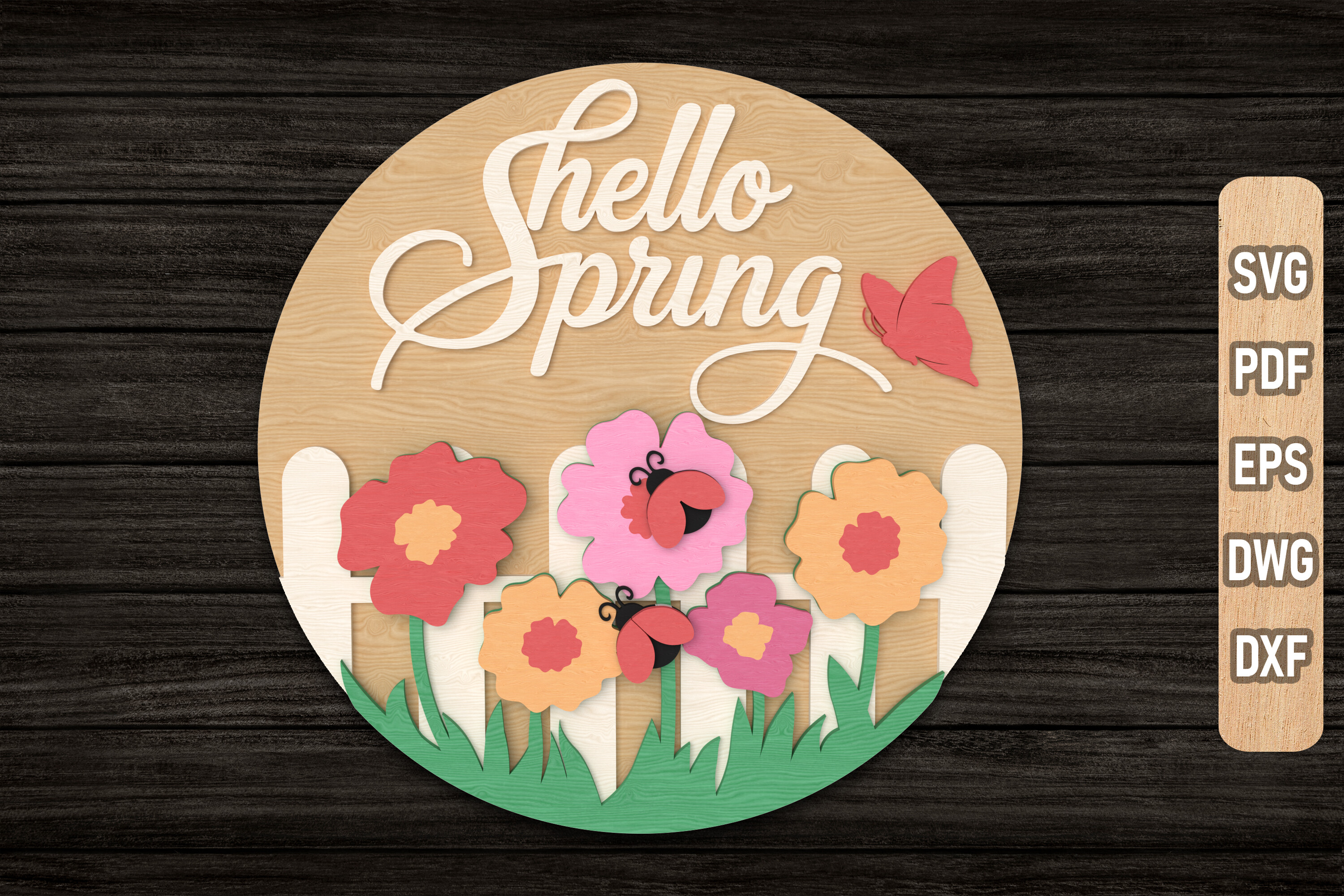 Hello Spring Flower Sign Hello Spring Flower Sign Laser Cut · Creative Fabrica