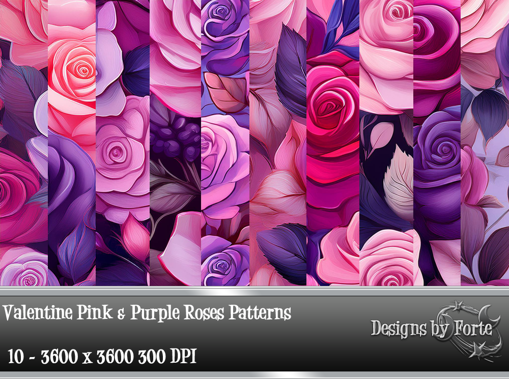 Pink Violet Roses Pattern Valentine Pink & Purple Roses Patterns Graphic by Heidi Vargas-Smith ...