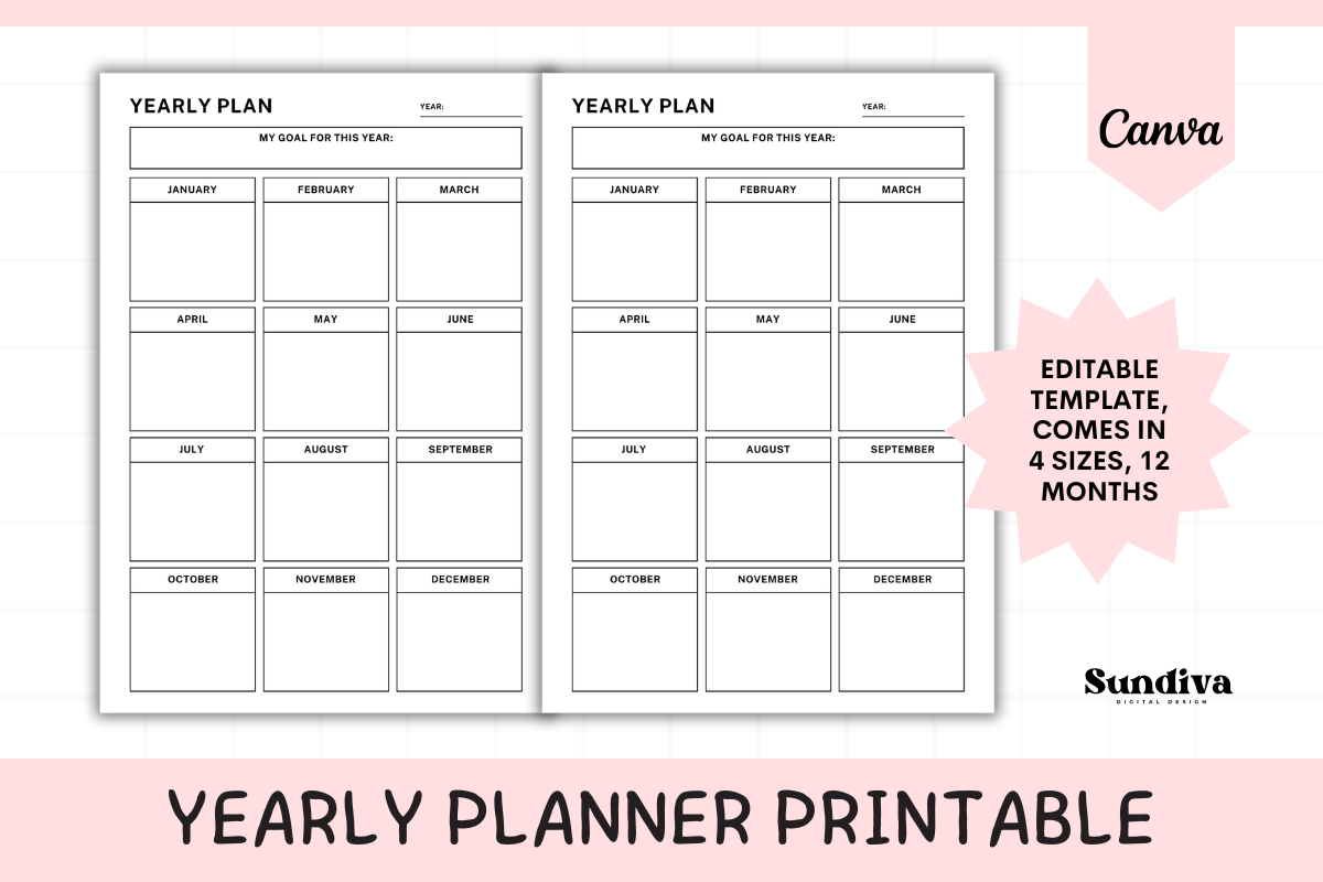 Yearly Planner Editable Canva Template