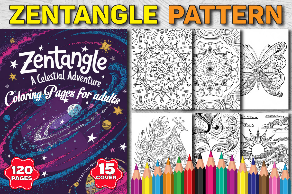 120 Zentangle Pattern Coloring Pages KDP
