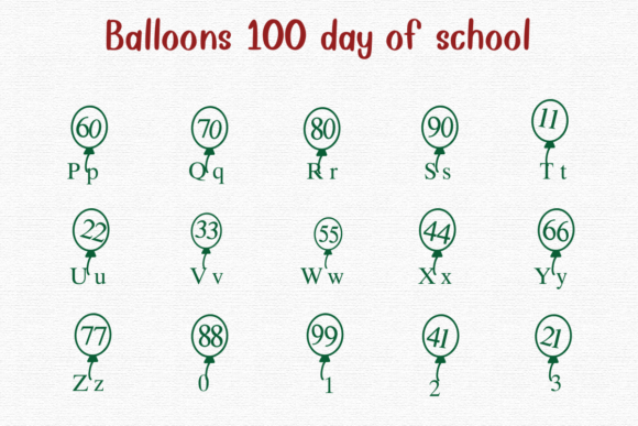 Balloons 100 Days of School Dingbat Font Font - Preview 2