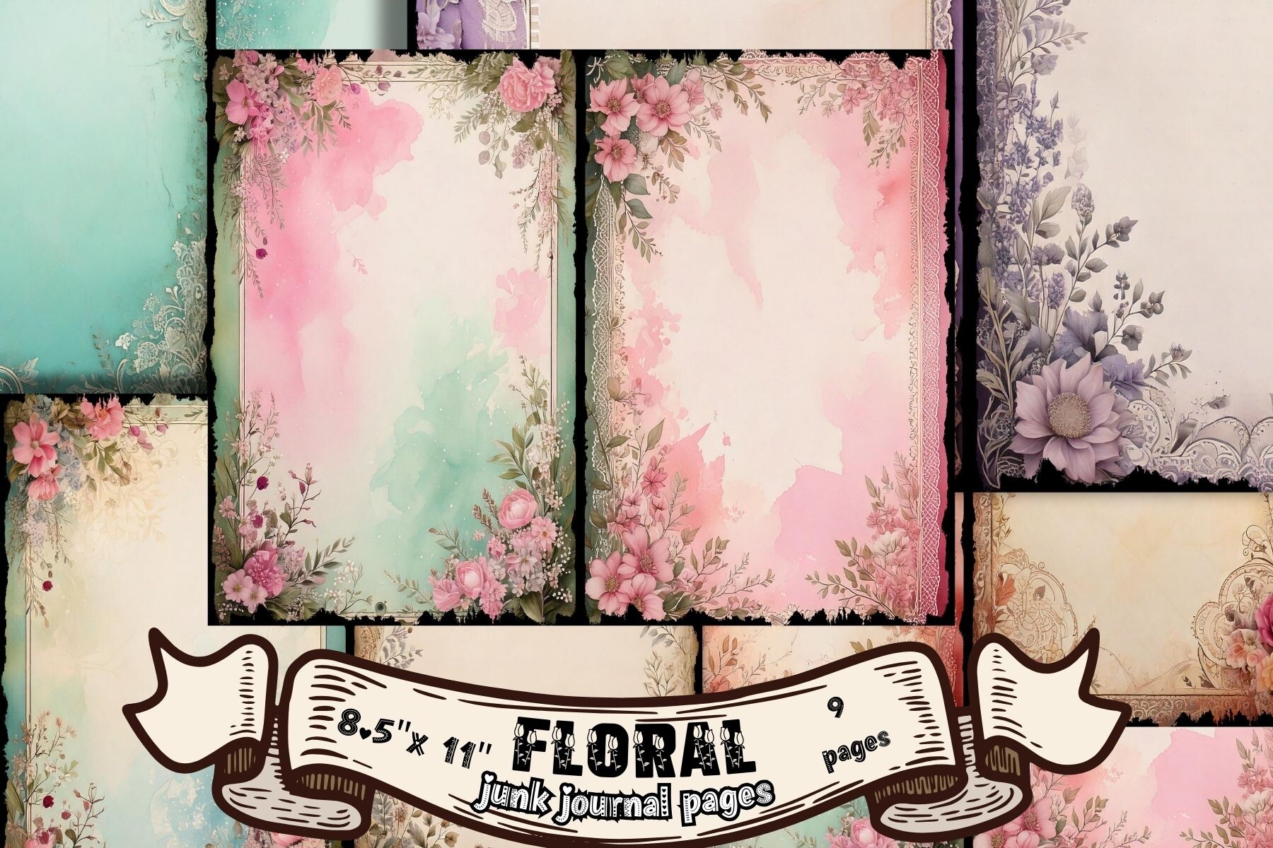 Floral Junk Journal Pages Graphic by Digital Neverland · Creative Fabrica