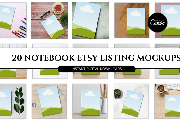 Notebook Etsy Canva mockup templates for product listings