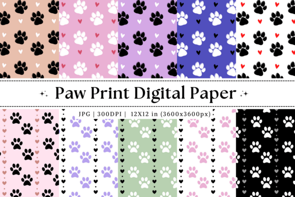 Paw Print Digital Paper Cat & Dog Paw