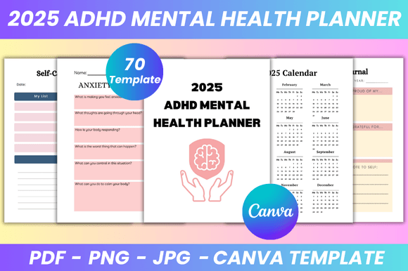 2025 ADHD Mental Health Planner Canva