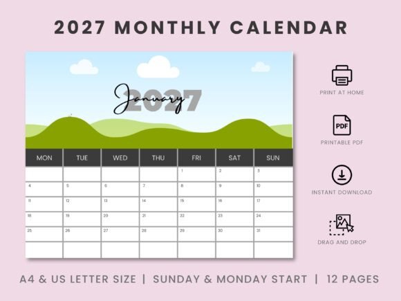 2027 Monthly Custom Canva Frame Calendar