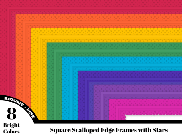 Colorful Scalloped Square Frames W/Stars