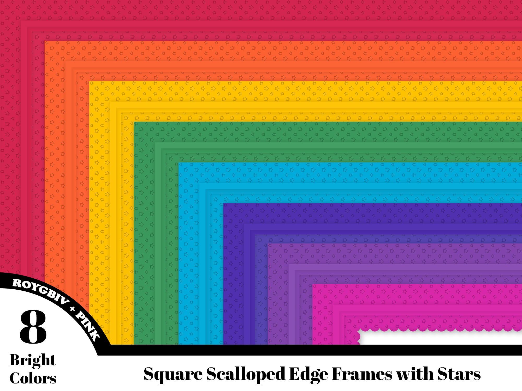 Colorful Scalloped Square Frames W/Stars