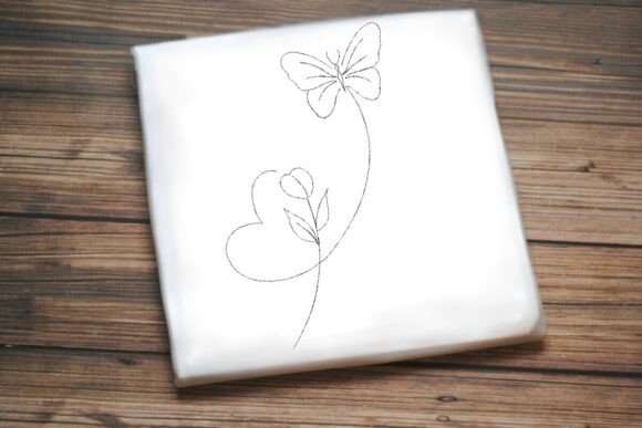 One Line Rose, Heart, and Butterfly
