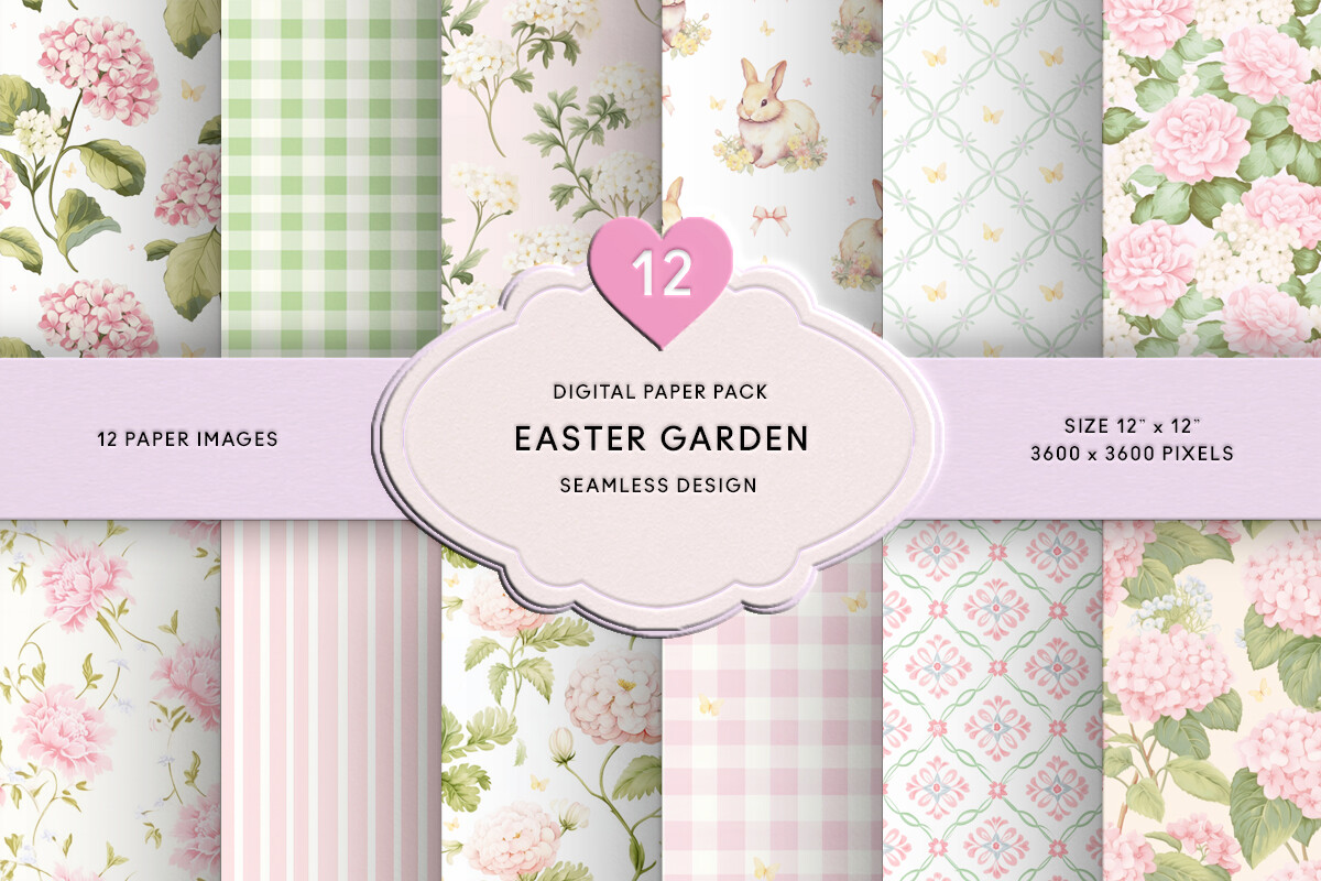 Pink Flowers Easter Garden Digital Paper Graphic by Petite Meadow ...