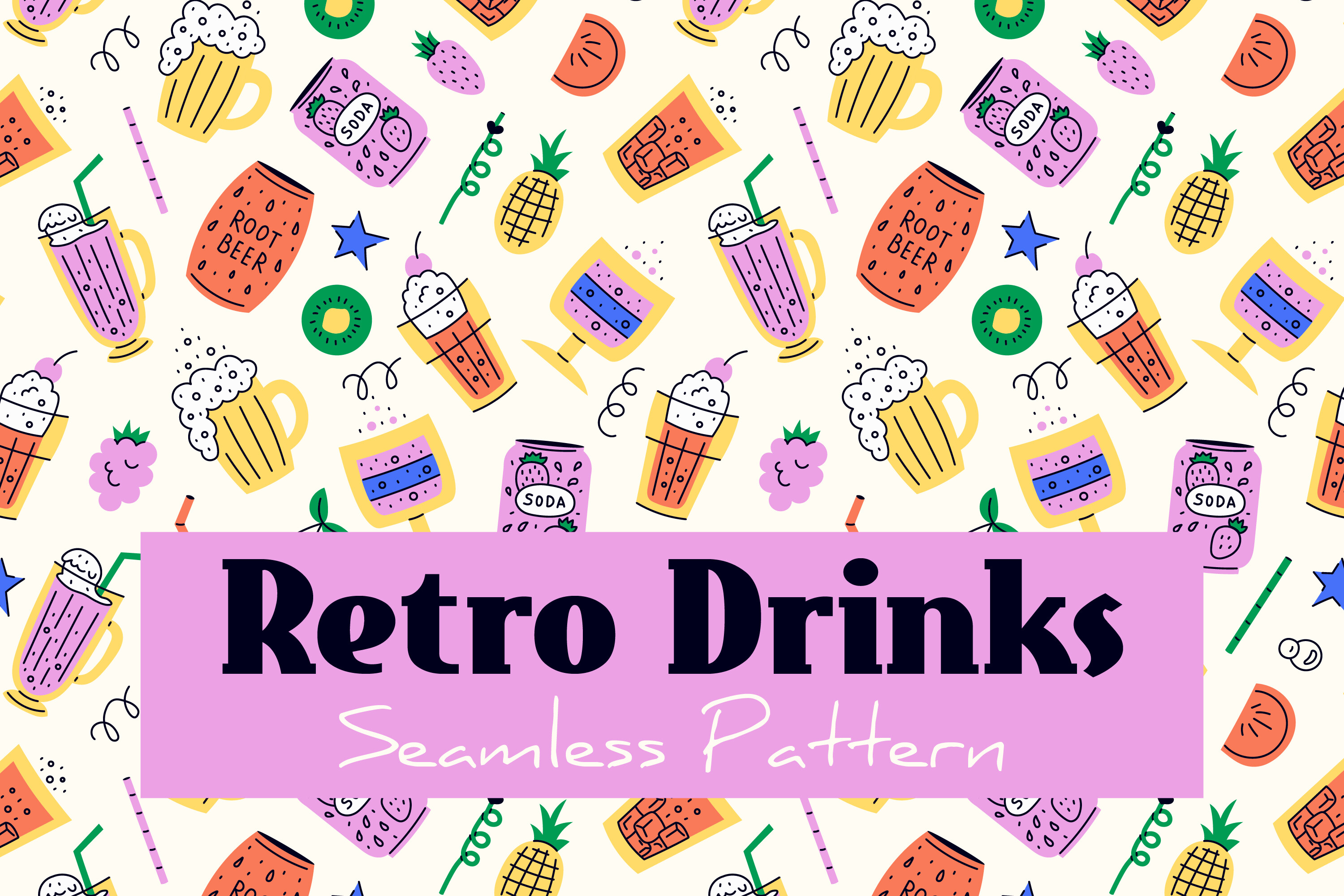 Retro Drinks Seamless Pattern Paper Graphic by Rin Green · Creative Fabrica