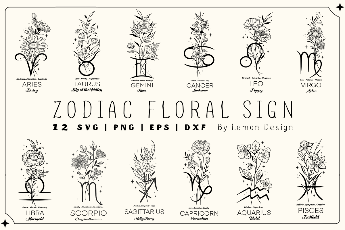 Zodiac Sign Floral SVG Design Bundle