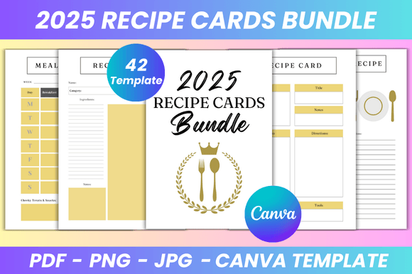 2025 Recipe Cards Bundle Canva Kdp