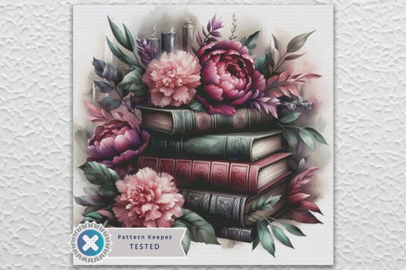 Books Peonies Cross Stitch Pattern PDF