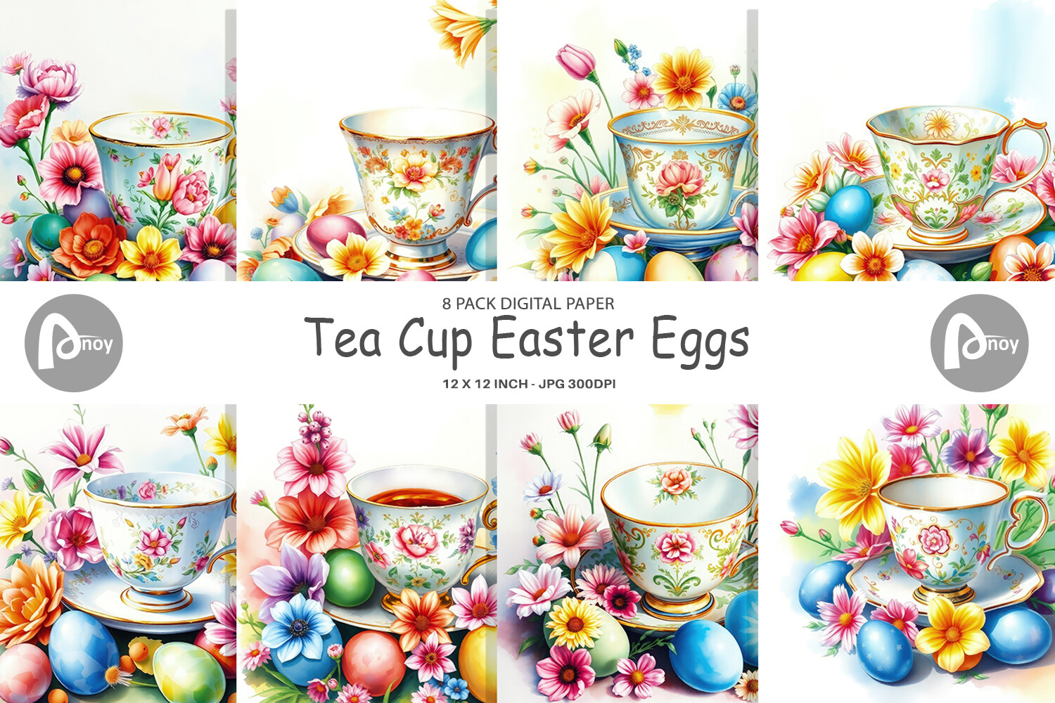 Digital Paper Tea Cup Easter Eggs Graphic by Artnoy · Creative Fabrica