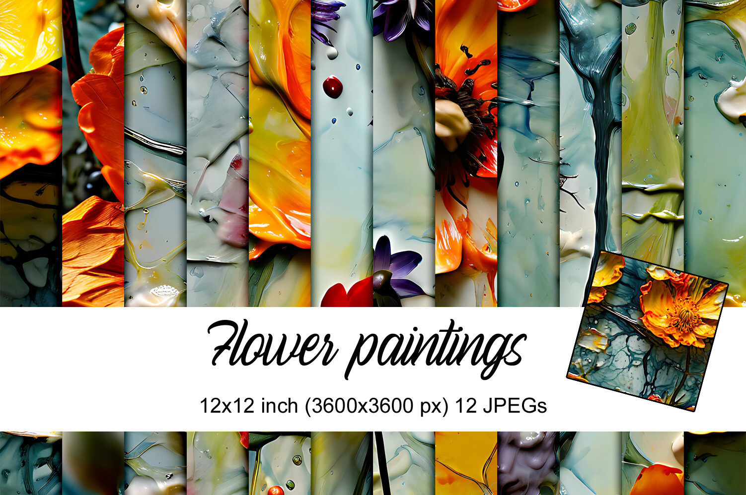 Flower Paintings Graphic by Andrea Kostelic · Creative Fabrica