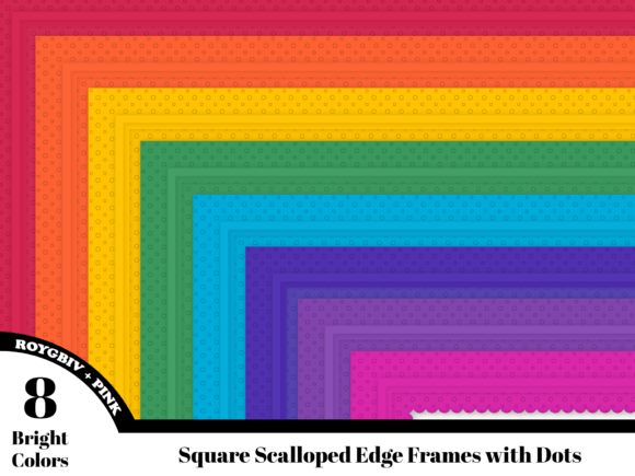 Rainbow Colors Scalloped Frames W/Dots