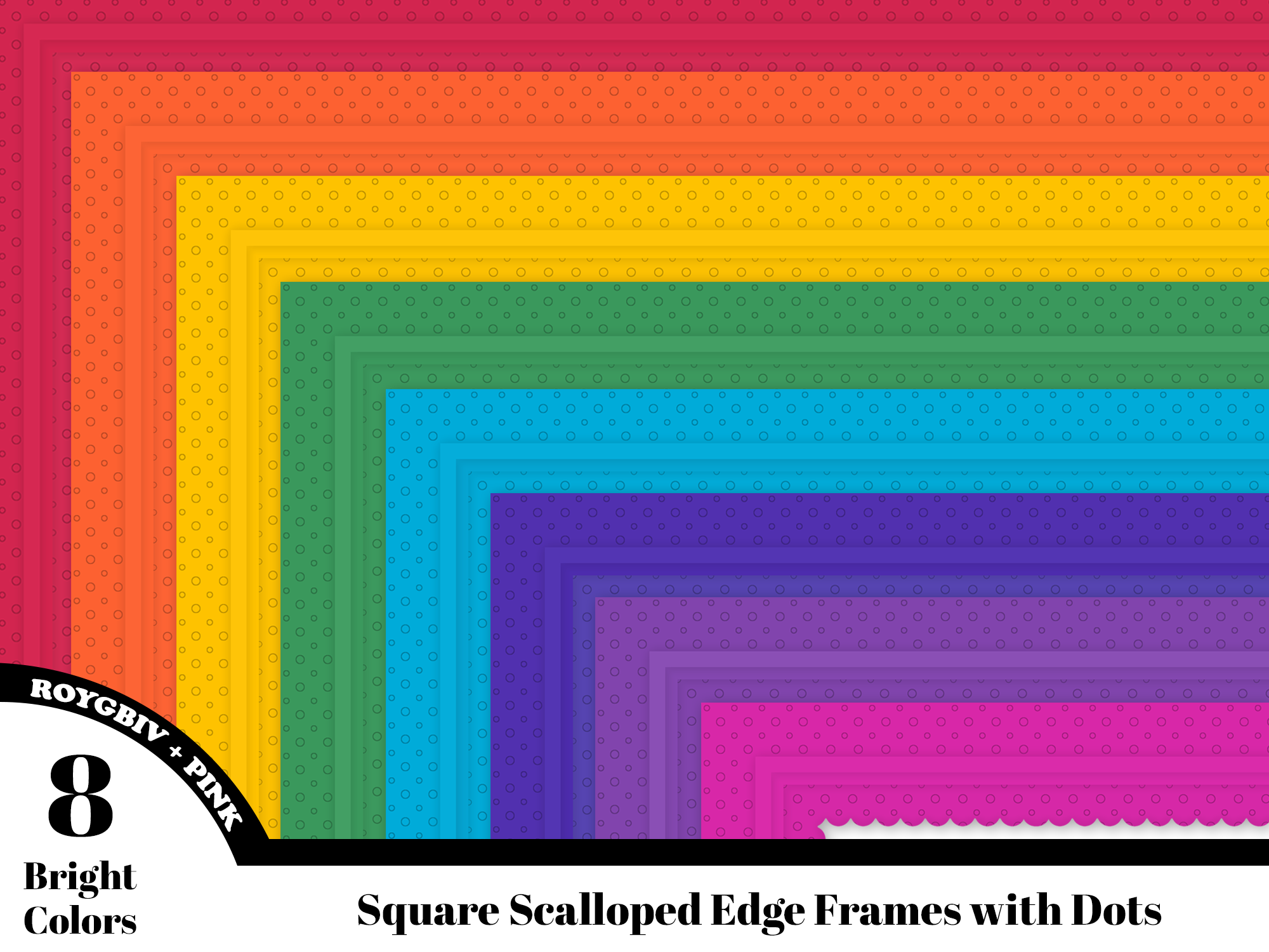 Rainbow Colors Scalloped Frames W/Dots