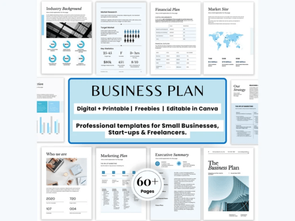 Small business plan Canva template for startups and real estate proposals