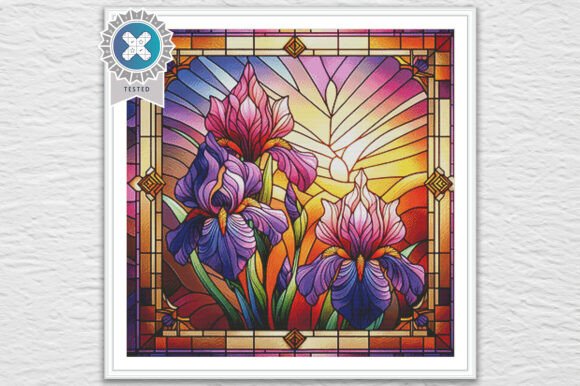 Stained-glass Iris Cross Stitch Pattern