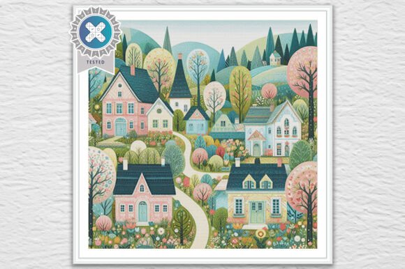 Village Houses Cross Stitch Pattern PDF