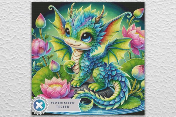 Water Lily Dragon Cross Stitch Pattern