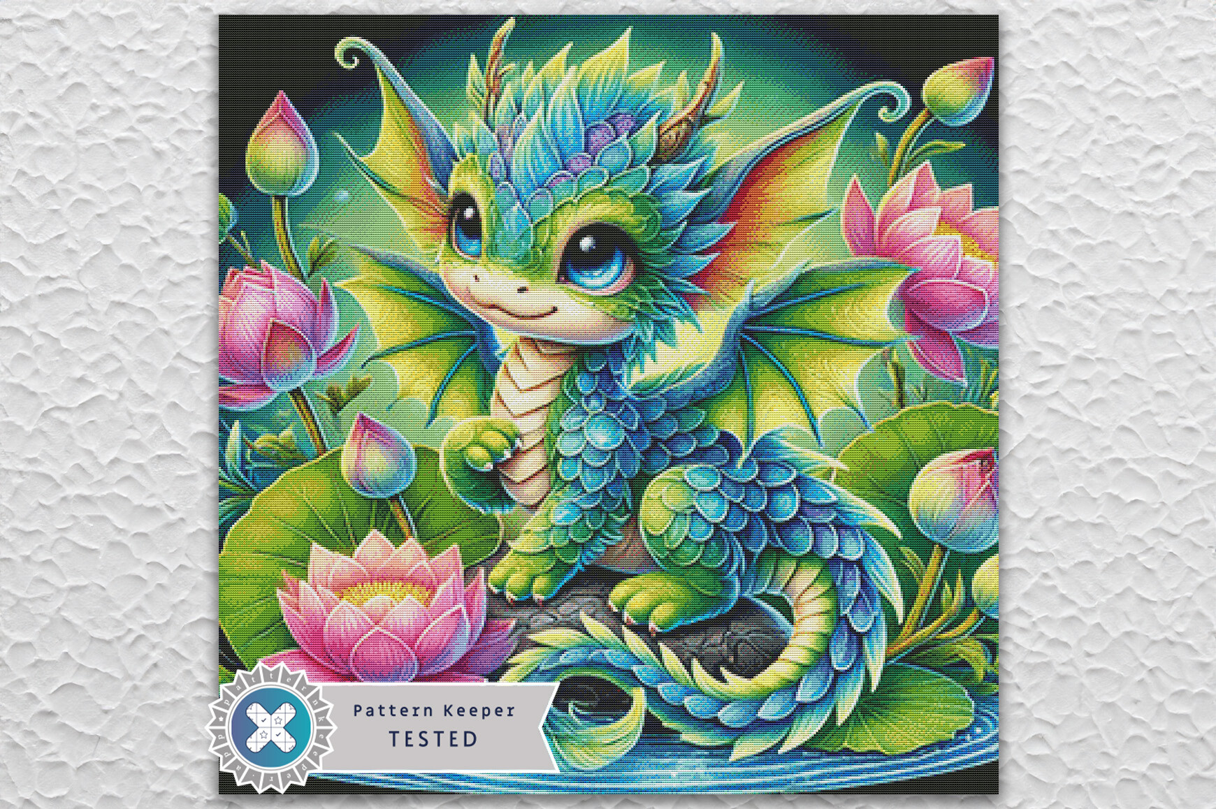 Water Lily Dragon Cross Stitch Pattern