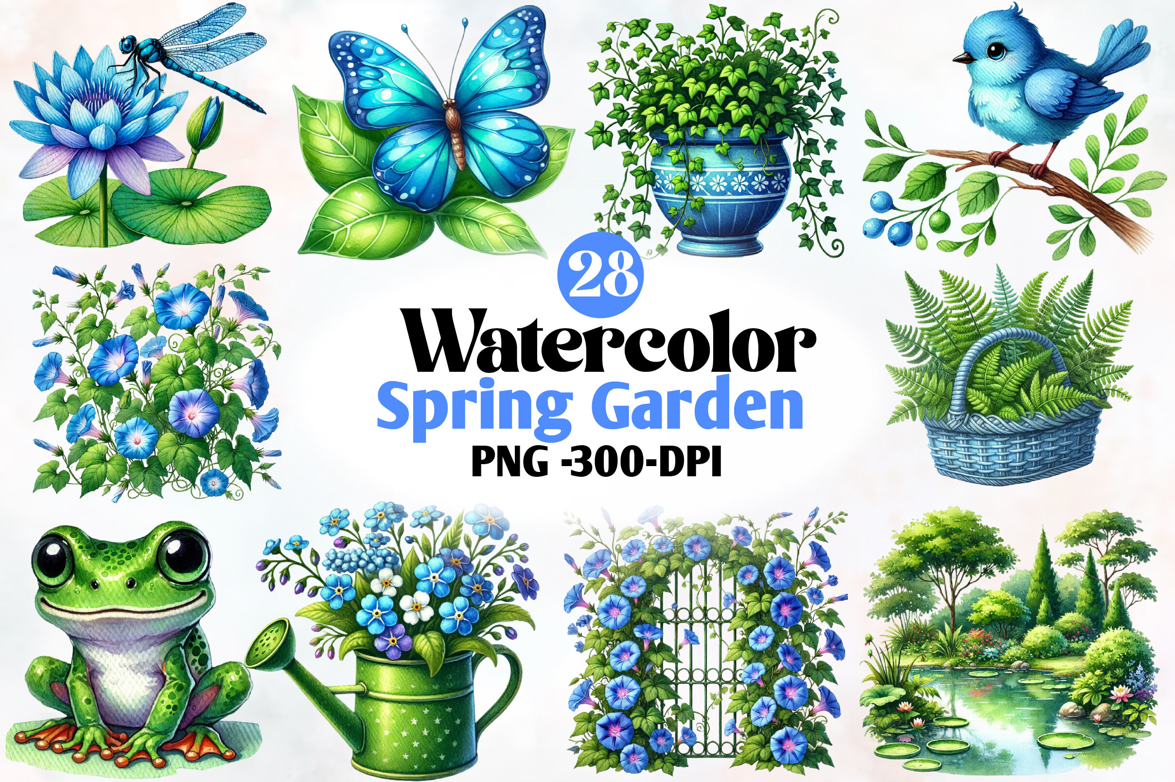 Watercolor Spring Garden Clipart Graphic by Designworld · Creative Fabrica