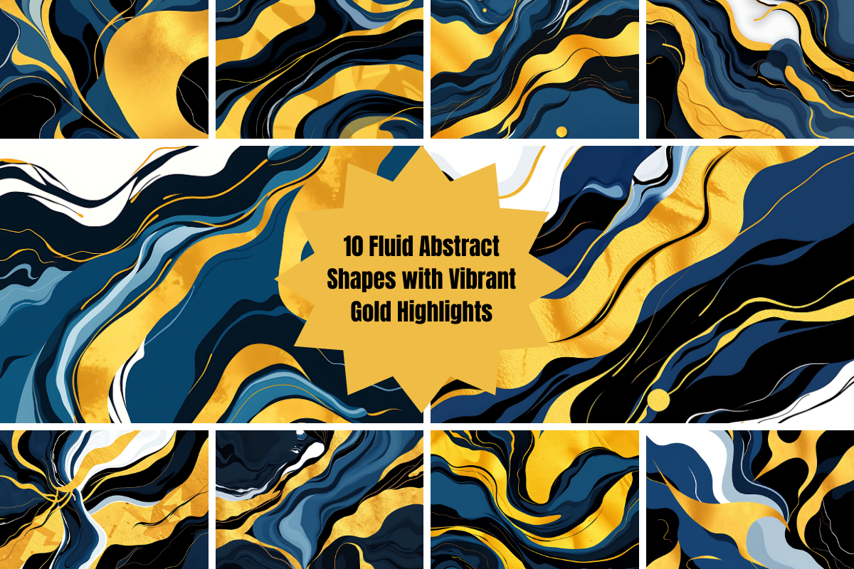 10 Fluid Abstract Shapes Vibrant Gold Graphic by cycynms · Creative Fabrica
