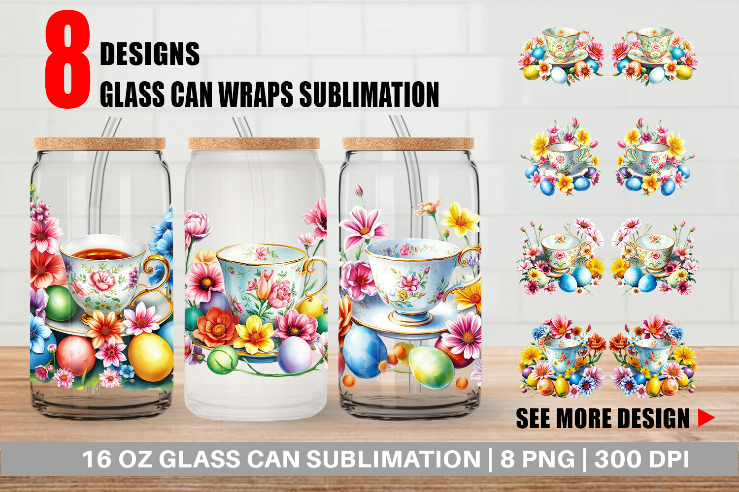 Glass Can Tea Cup Easter Eggs Graphic by Artnoy · Creative Fabrica
