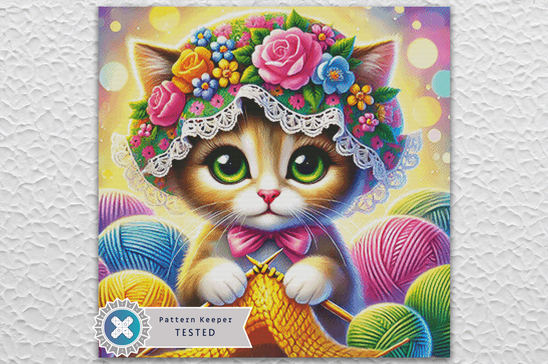 Knitting Cat Cross Stitch Pattern PDF